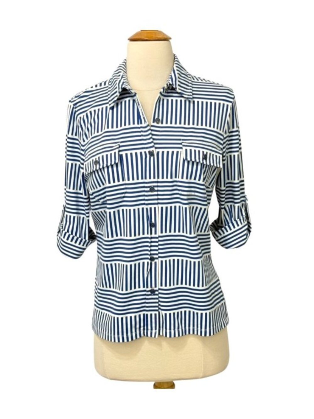 J. McLaughlin Womens Monroe Top Button-up Roll Tab Sleeves Catalina Cloth Size S